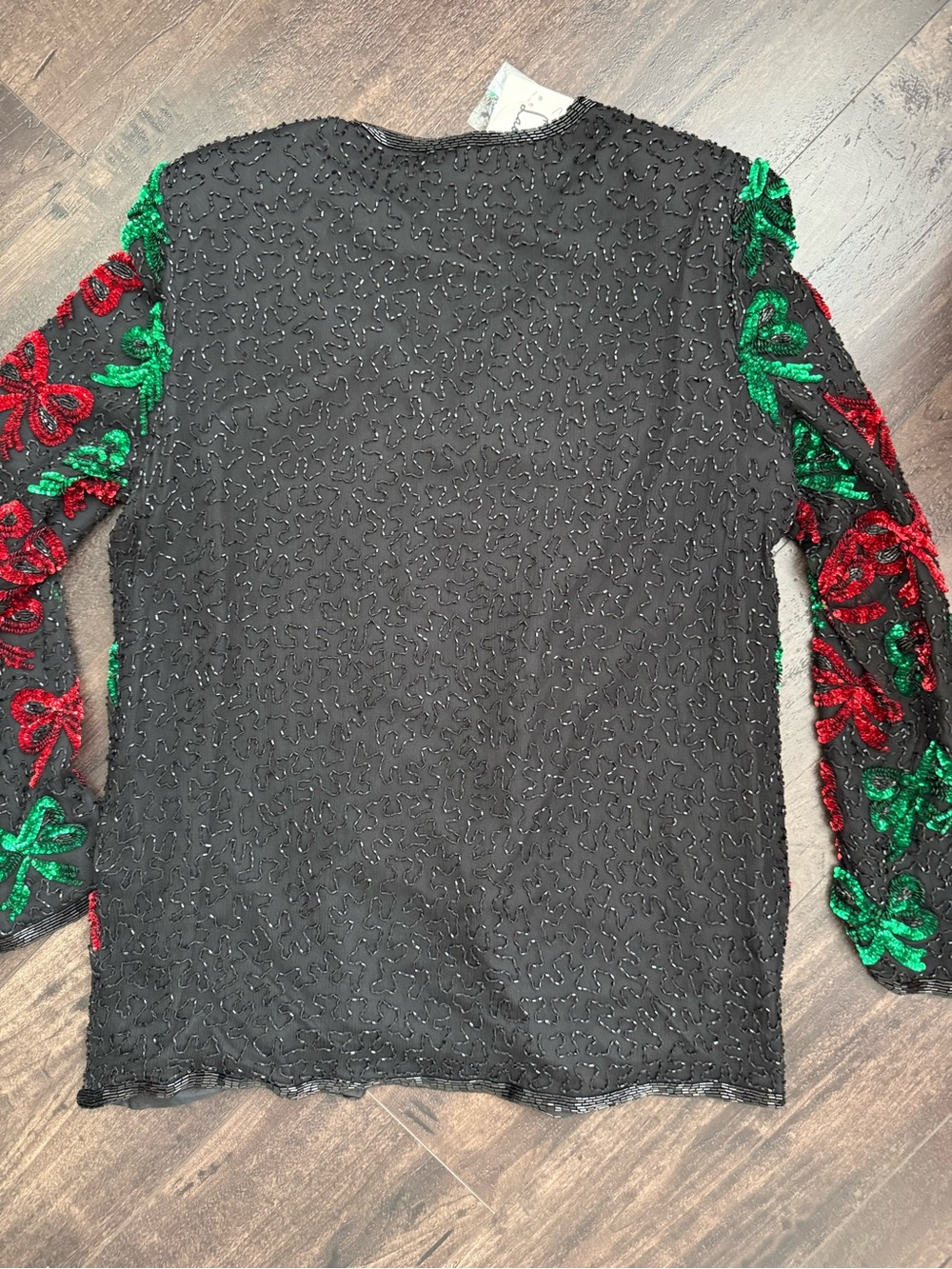 NWT Laurence Kazar Silk Beaded Sequin Bow Holiday Jacket Top M - Picture 9 of 12